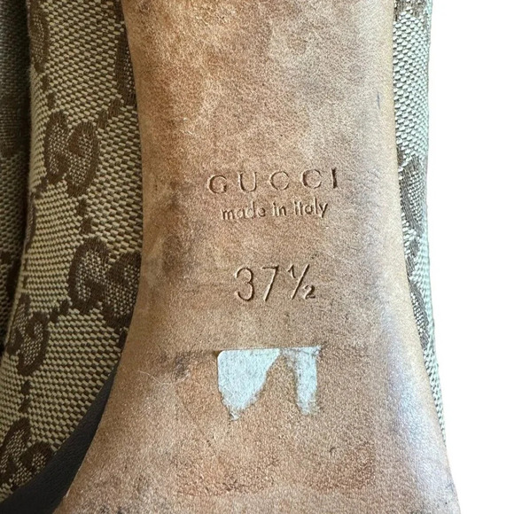 Gucci GG Monogram Canvas Open Toe Horsebit Pumps Beige Brown EU 37.5 US 7.5 - Picture 11 of 13